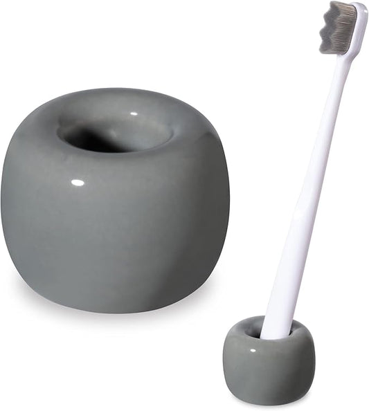 Urbanstrive Sleek Mini Ceramics Toothbrush Holder Stand for Bathroom Vanity Countertops (Gray 1-Pack)