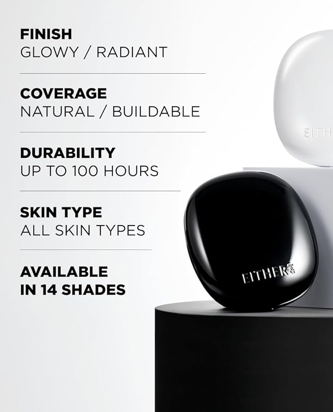 EITHER& Glow Pixel Cushion Foundation, Natural Coverage, Glow Finish – Up to 100 Hours, Moisturizing and Hydrating, Korean Beauty (#34N Acorn, 12g)