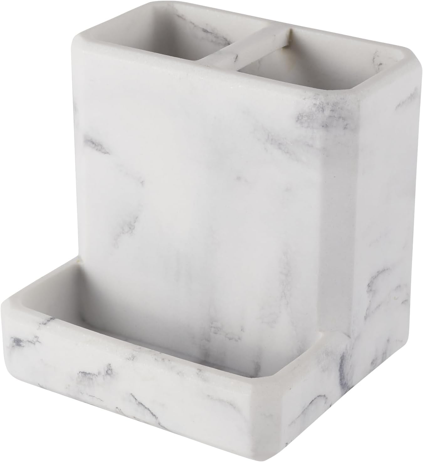 Toothbrush Holder for Bathrooms Organizer Countertop Organizer Accessories, with 3 Compartment Storage for Toothbrush Toothpaste Floss Razors, White Imitation Marble Finish Toothbrushholder03