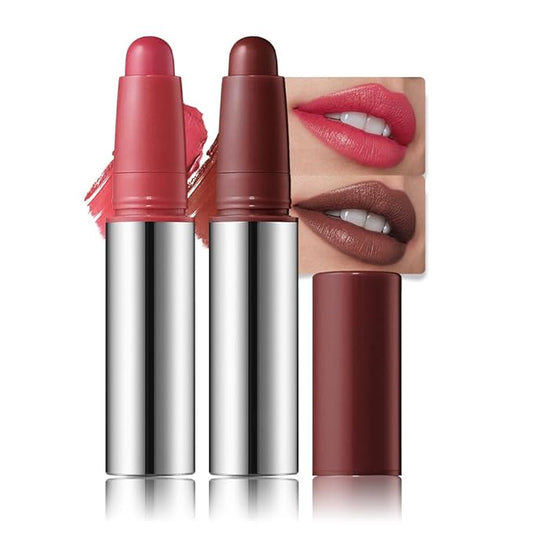 2Pcs Matte Lipstick Crayon - High Pigment Creamy Formula, Waterproof Long Lasting, Smooth Glide Application, Non-Sticklipstick, Ultra Thin Lightweight, Velvet Matte Lip Feel for Women 05#+06#