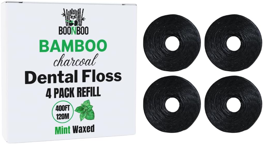 BOONBOO Dental Floss Refill Rolls, Charcoal Woven Thread, 4 Pack, Mint Flavor…