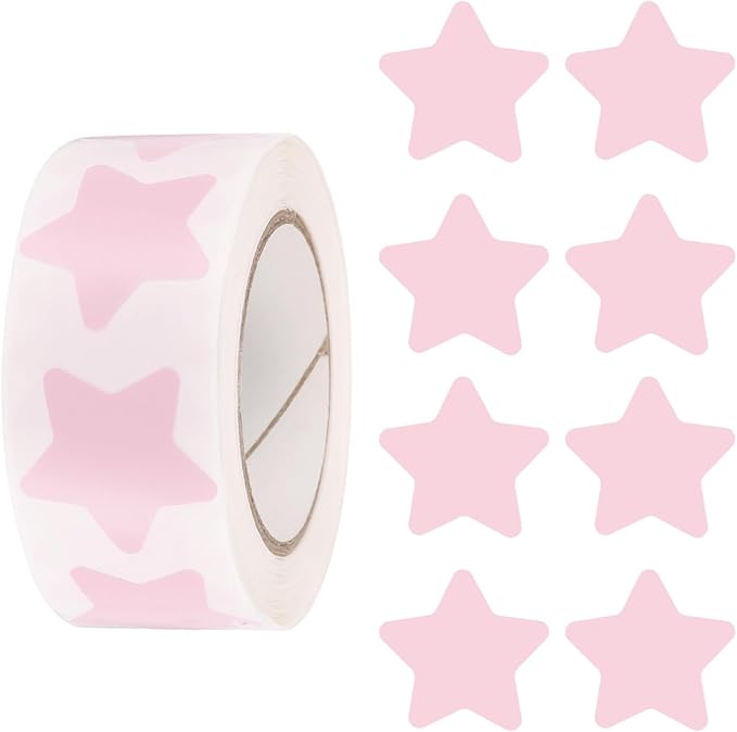 PATIKIL Star Stickers Roll 1 Inch(25mm), 500pcs Reusable Self-Adhesive Star Labels for Reward Behavior Chart Teachers Business Decorating Wedding DIY Crafts, Light Pink