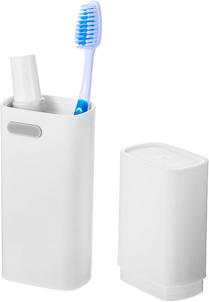 Toothbrush Travel Case Compact Small Toothbrush Holder with Ventilation Hole Portable Multifunctional Tooth Brush Cup with Cover Storage Container for School Camping Business Trip Bathroom(White)