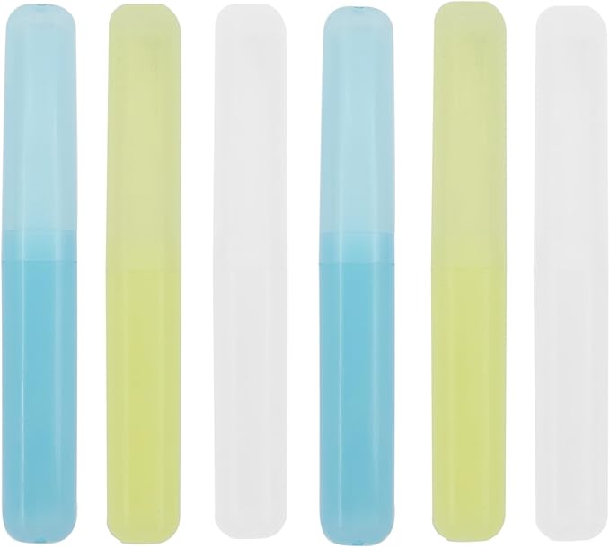 6 Pack Travel Toothbrush Containers Case Portable Plastic Breathable Toothbrush Holder Storage Dust-Proof and Sanitary for Travel Camping School Business (Blue, Yellow, Clear)