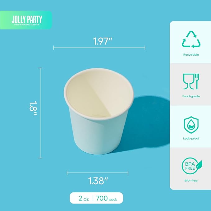 JOLLY PARTY 2 oz Bathroom Cups,700 Pack Small Paper Cups, White Mouthwash Cup, Disposable Mini Espresso Cup, Paper Sampling Cup