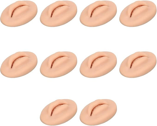 10pcs Practice Lips, Silicone Model Soft and Elastic Silicone Lips Fake Lips with Teeth Shape, Compact Size for Permanent Makeup Training (Dark)