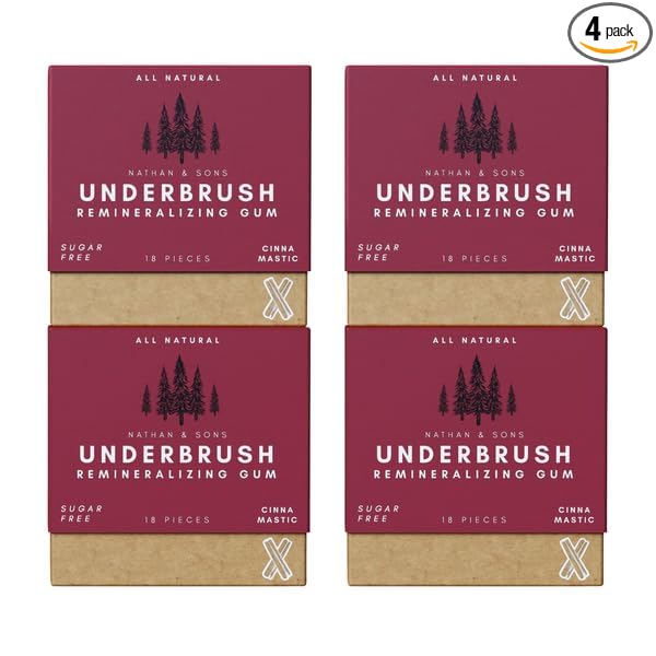 Underbrush Cinna-Mastic Remineralizing Gum, Sugar Free Xylitol Gum With Hydroxyapatite, Supports Fresh Breath and Oral Health, Tree Sap Base, Gluten Free, No Sucralose or Aspartame, 4 Pack
