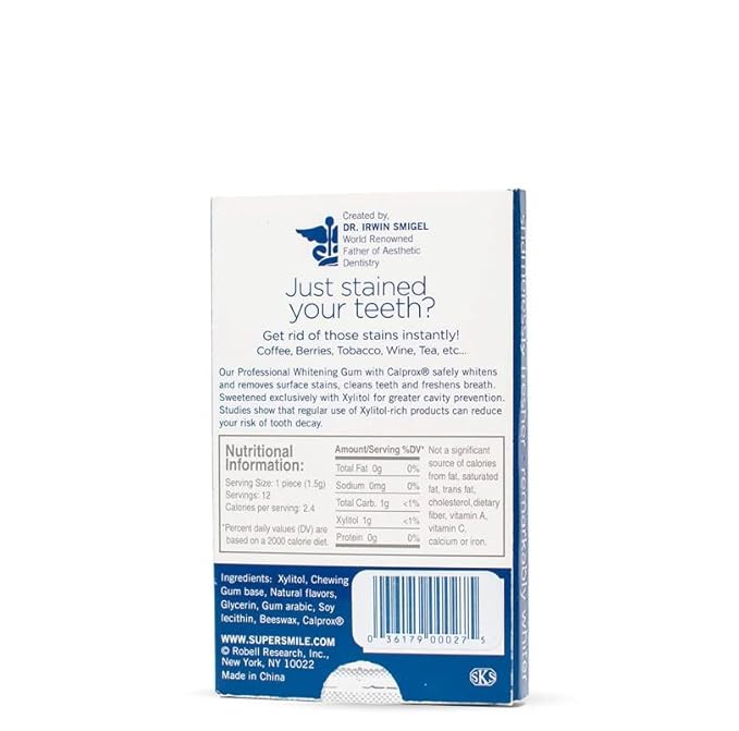 Supersmile Professional Teeth Whitening Gum – 100% Xylitol Sweetened Formula Removes Stains from Coffee – Sugar Free, Vegan, Kosher, 12 Count