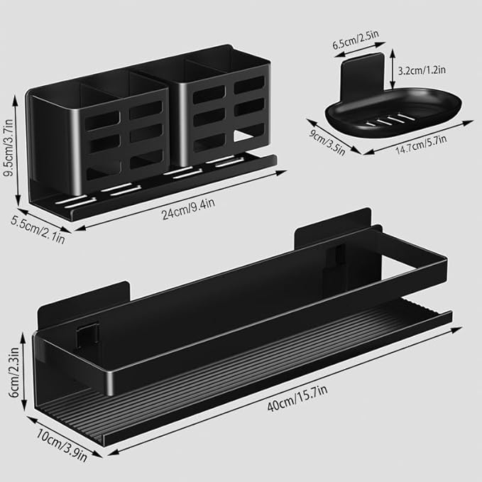 Shower Shelf 3 Pack - Bathroom Shower Shelf Rust-Proof Aluminum Adhesive Installation No Drilling Required, Suitable for Bathroom Storage and Home Decoration