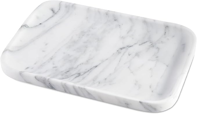 Arabescato Marble Vanity Tray - Decorative Organizer for Bathroom Countertop, Dresser, Kitchen Sink