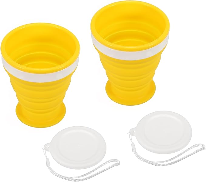 PATIKIL Collapsible Cup, 2 Pack 200mL Travel Folding Cup Silicone Portable Drinking Cup for Camping Hiking Outdoors, Yellow