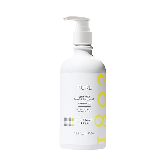 Beekman 1802 Goat Milk Hand Wash, Pure - Fragrance Free - 12.5 oz - Cleanses, Softens & Nourishes Skin - Rinses Away Impurities - Good for Sensitive Skin - Cruelty Free - Ready For Use, Pump Inserted