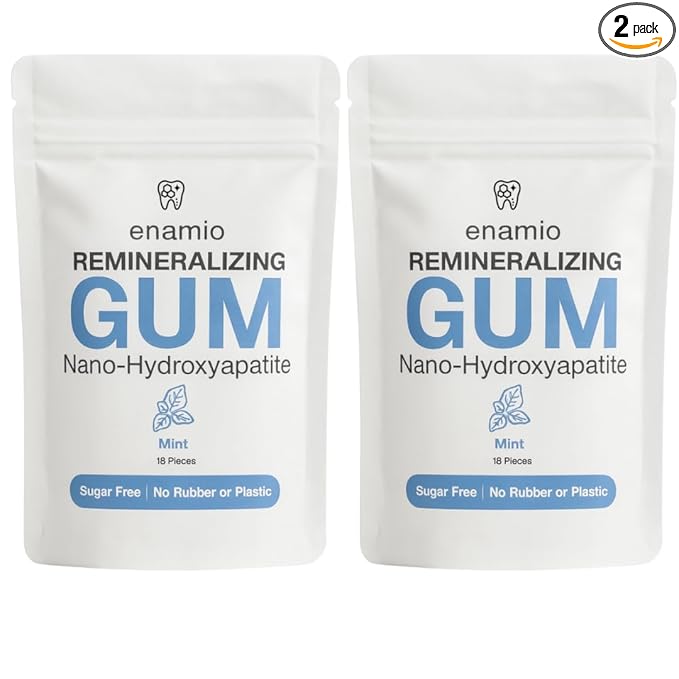 Enamio Mint Remineralizing Gum with Nano Hydroxyapatite for Enamel Support & Sensitive Teeth - Xylitol Gum, Plastic Free, Sugar Free, Natural Oral Care - No Aspartame- Made in USA - 2 Pack