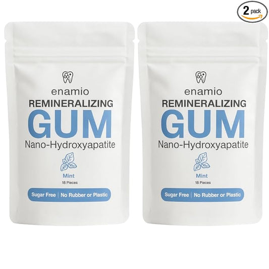 Enamio Mint Remineralizing Gum with Nano Hydroxyapatite for Enamel Support & Sensitive Teeth - Xylitol Gum, Plastic Free, Sugar Free, Natural Oral Care - No Aspartame- Made in USA - 2 Pack