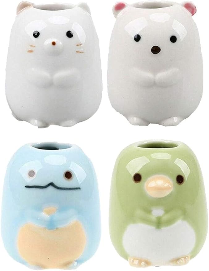 GARASANI Mini Ceramic Toothbrush, Toothpick Holder Cartoon Animal Tooth Brush Stand Kids Toothbrushes Storage Rack Toothpick Approx 350 (White Bear)