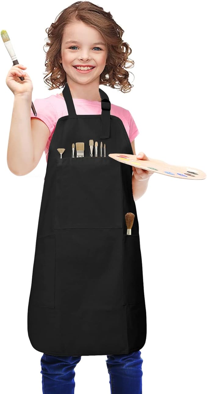 FreeNFond Kids Apron Adjustable Child Apron with 4 Pockets for Baking Painting