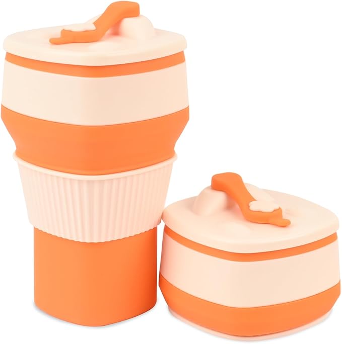 Collapsible Silicone Cup, Safe & Portable, for Hot & Cold Drinks, 18.6 oz (550 ml) - Travel, Camping, Office, and More – Flame Orange