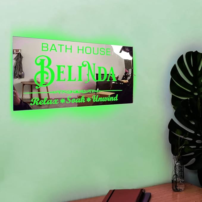 Personalized Bathroom LED Name Mirror Light Custom LED Light Up Mirror Multi Colour Lighting Mirror Name Sign, Custom Name Neon Sign Light Wall Decor Mirror for Bathroom Livingroom,Bar, barber shop