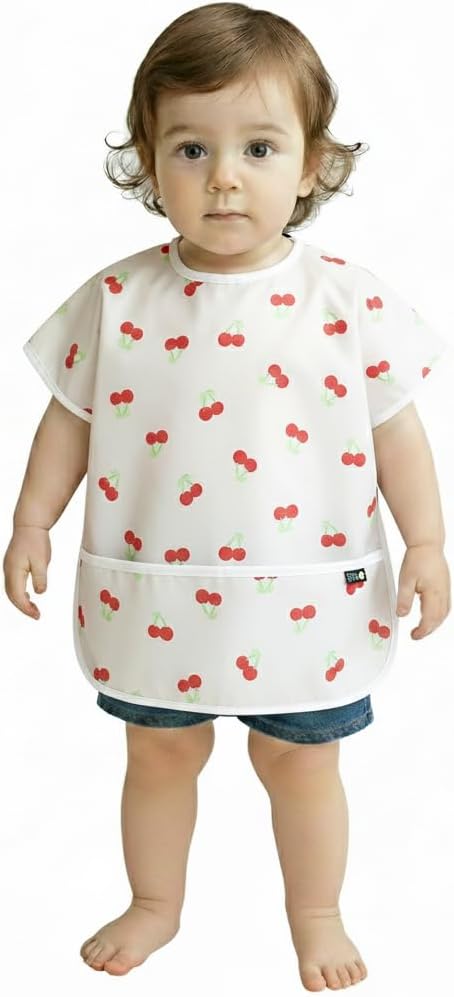 Short Sleeve Waterproof Bib for Toddlers – Easy Clean Feeding Apron for Mealtime, Daycare, Self-Feeding, Lightweight