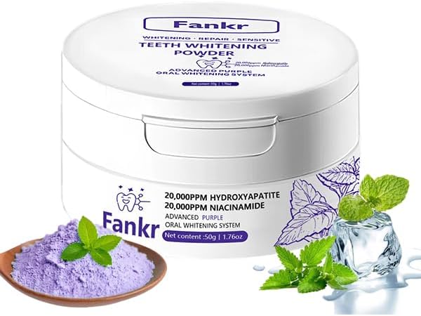 Teeth Whitening Powder with 20,000ppm Hydroxyapatite & 20,000ppm Niacinamide – Instant Brightening, Patent-Pending R5X Remineralizing Complex, Purple Color Corrector Mint Formula, 50g, 3-Month Supply