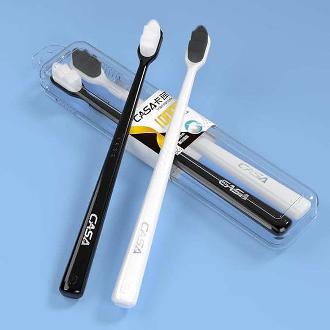 Extra Soft Toothbrush for Sensitive Gums and Teeth. Micro Nano Toothbrushes with 20,000 Ultra Soft Bamboo Charcoal Bristles. Excellent Cleaning Effect (2 Pack) (Black Wave Bristle)