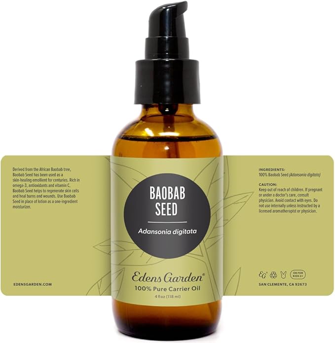 Edens Garden Baobab Seed Carrier Oil- 100% Pure Premium Cold Pressed & Hexane Free, Natural Vitamin C Moisturizer for Face, Skin, Body, Hair, Lip & Nail Care, Diluting Essential Oils 118 ml (4 fl oz)