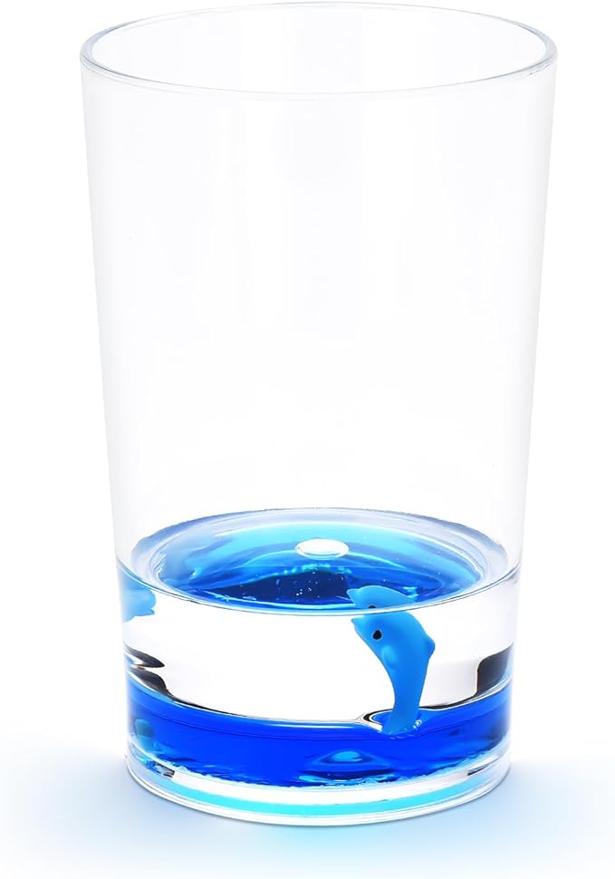 Locco Decor 4 Piece Acrylic Liquid 3D Floating Motion Bathroom Vanity Accessory Set Ocean Cartoon Animal Theme Dolphin Toothbrush Holder, Tumbler, Soap Dispenser, Soap Dis