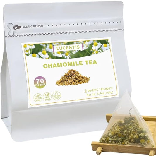 Chamomile Relaxation Herbal Tea Blend - 洋甘菊舒缓养生茶包 - 3.5oz/105g (70 Pyramid Tea Bags), Non-GMO, Caffeine-Free, Supports Sleep & Stress Relief