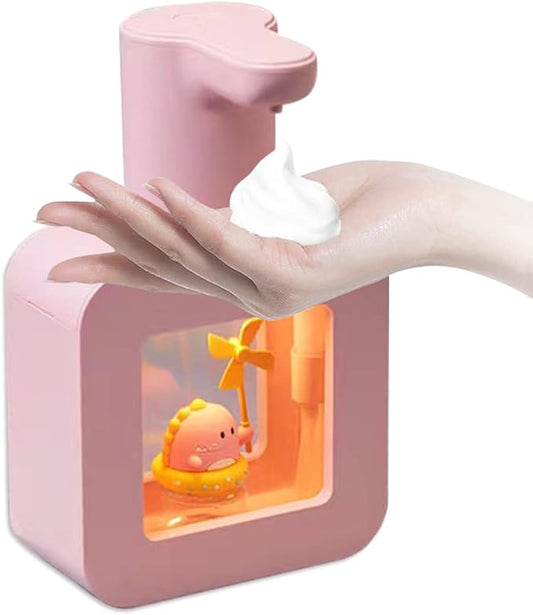 Cute Automatic Soap Dispenser - Kids Touchless Pink Hand Soap Dispenser,Wall Mount Waterproof USB Rechargeable, 13.5oz/ 400ml for Bathroom Countertop, Kitchen, Office, Hotel, Preschool Children