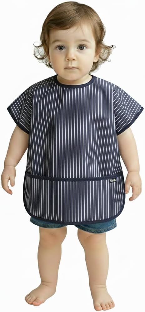 Short Sleeve Waterproof Bib for Toddlers – Easy Clean Feeding Apron for Mealtime, Daycare, Self-Feeding, Lightweight