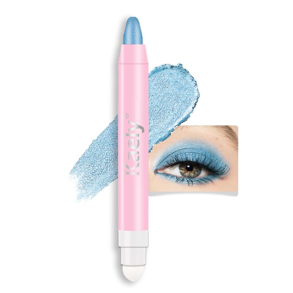 2-in-1 Cream Eyeshadow & Highlighter Stick, Waterproof Sky Blue Shimmer Eye Shadow Pencil for Women, Long-Lasting Pigmented Makeup, sombras para ojos 08