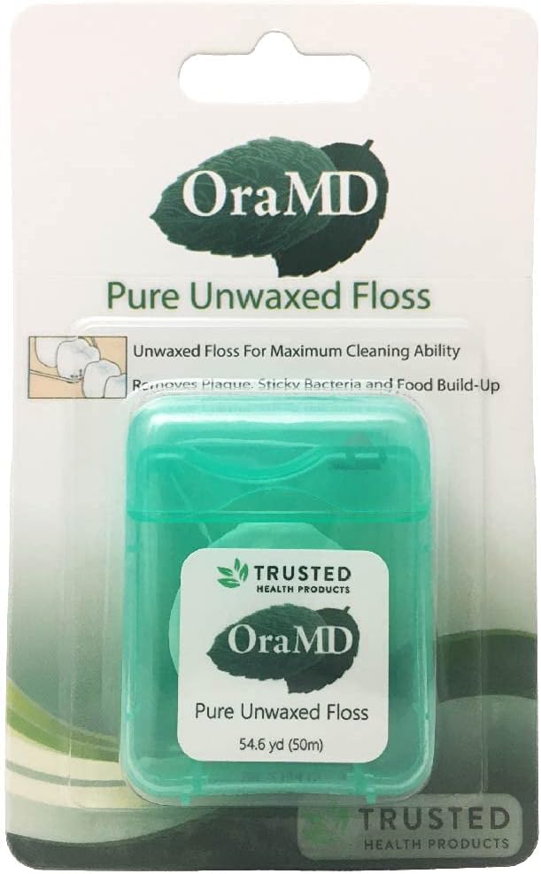 OraMD Oral Care Pure Unwaxed Dental Floss 54.6 Yards - PFOA-Free, Chemical Free, Shred Resistant - Unscented and Ultraclean Plaque Removal - Teeth and Gum Protection for Adults - Pack of 6