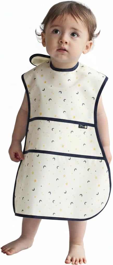 Full Coverage Waterproof Feeding Bib for Toddlers – Extra Long Apron Bib for Mealtime, Self-Feeding, High Chairn