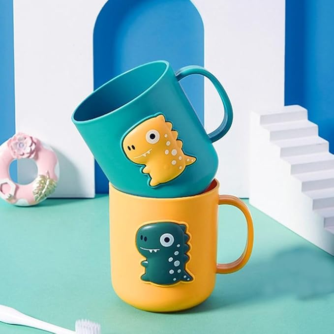 Cute Dinosaur Toothbrush Cup,Plastic Mouthwash Cup Portable Drinking Cup,Multipurpose Durable Toothbrush Holder for Bathroom Kitchen(Blue)