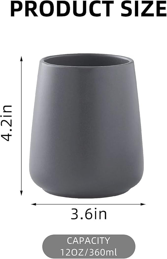 Matte Grey Toothbrush Holders for Bathroom - 2Pcs Ceramic Tooth Brushing Holder Set, Toothpaste Holder, Reusable Toothbrush Mouthwash Cups, Space-Saving Design for Bathroom Countertop