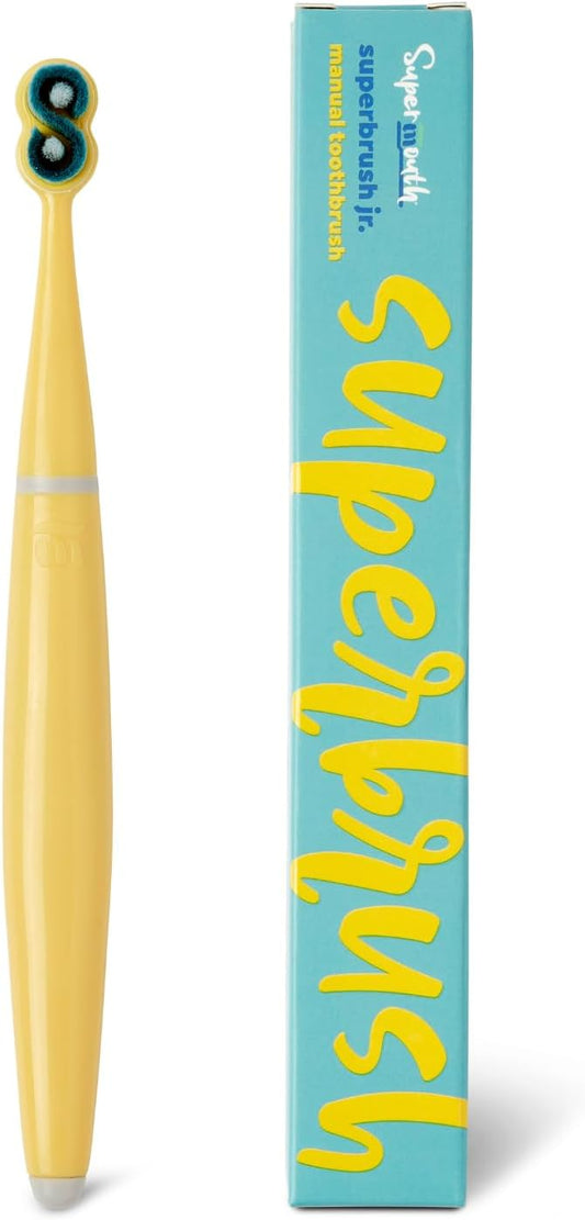 SuperMouth® SuperBrush Jr.® Kids Manual Toothbrush – Soft Patented SuperBristles® Clean Baby Teeth 30X Better, Gentle Plaque Removal, Augmented Reality Teaches Proper Brushing