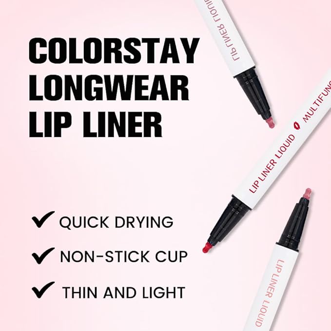 Kaely 3Pcs Ruby Red Dusty Pink Warm Pink Longwear Liquid Lip Liner Waterproof, 24 Hour Long Lasting Lip Liner Stain Marker Pen, 2-in-1 Matte Semi Permanent Lipliner & Lipstick, 09+10+13