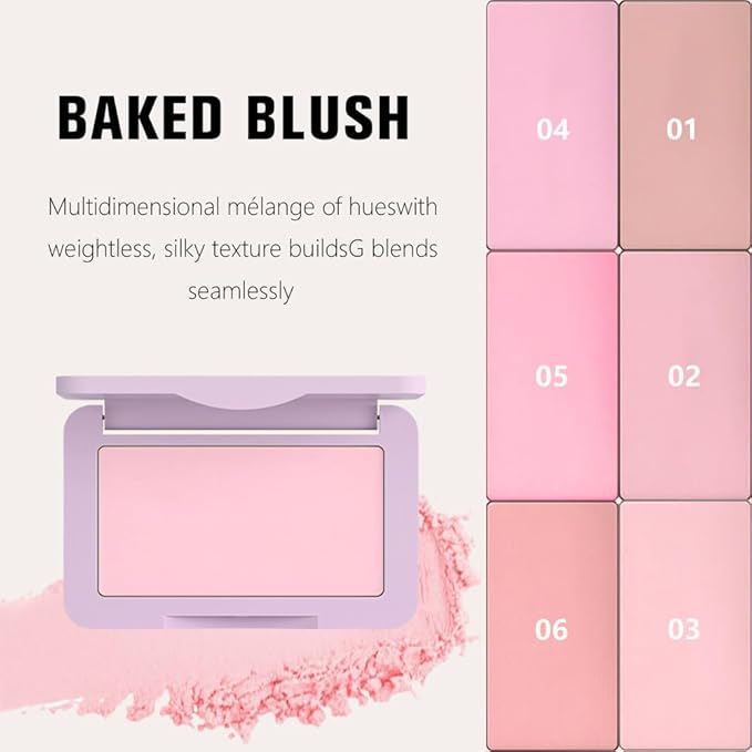 Pale Pink Matte for Face Cheeks Blush, Natural Cream Blushes Makeup Palette, Light Monochrome Blush Creamy Powder Palette Makeup for Older Women, Blushes Eyeshadow Foundation for Every Day 03