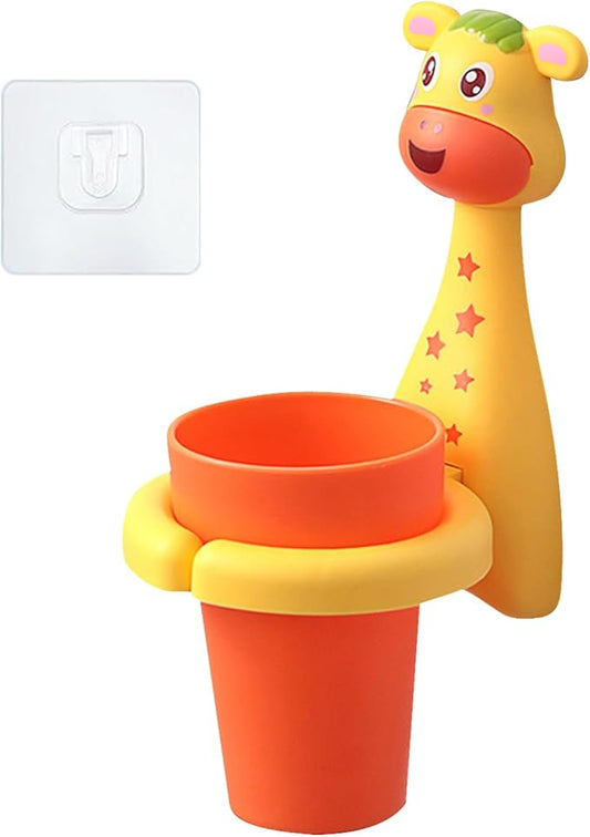 Kids Toothbrushes Holder Animal Tooth Cup Holder,Mouthwash Cup Rack for Children,Wall Mounted Sucker Toothpaste Storage Set Cute Household Toothpaste Rack No Punching Shelf Bracket with Cup (Fawn)