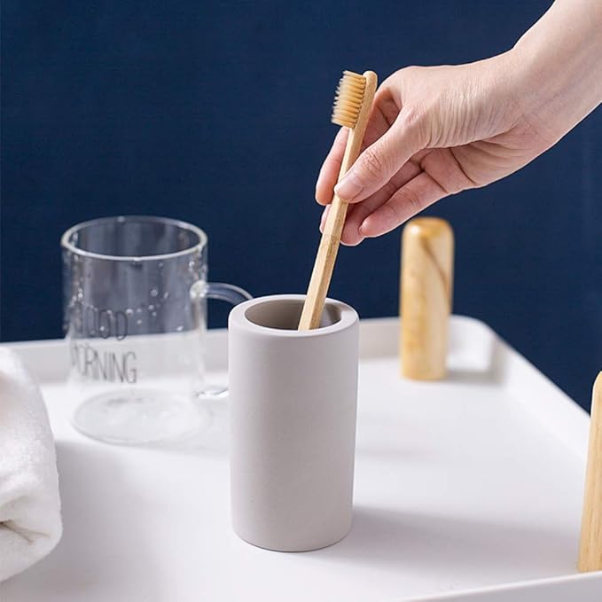 2 Pack Toothbrush Holder Set Diatomite Toothbrush Cup, Water Absorption Fast Drying Bathroom Toothbrush Organizer for Electric Toothbrush Toothpaste Razor Makeup Brush (Light Grey)