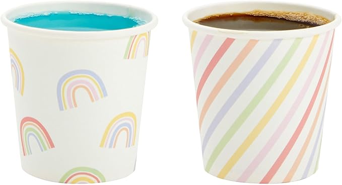Sparkle and Bash 100 Pack 4 Oz Mini Disposable Paper Cups for Espresso, Mouthwash, Tea, Coffee - Rainbow