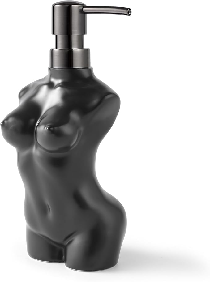 Ceramic Soap Dispenser Hand Lotion Liquid Dispenser Refillable for Kitchen and Bathroom Decorative (Black)