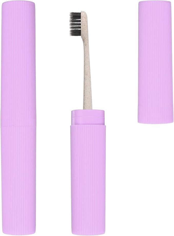 uxcell 2Pcs Travel Toothbrush Case, 7.9x1.2x1.2 Portable Travel Toothbrush Holder with Stripe, Plastic Toothpaste Container for Bathroom, Gym, Business Trip, Camping, Purple