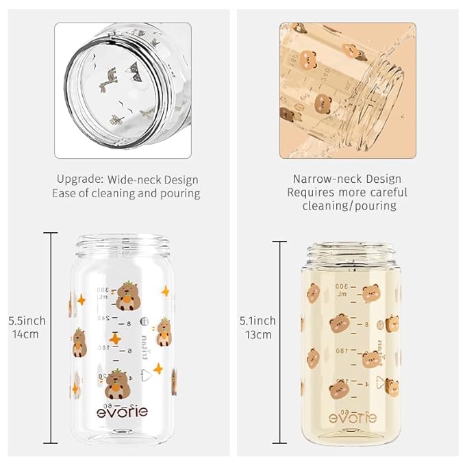 Evorie Tritan Spill Proof Toddler Straw Sippy Cup, 10 oz for Baby and Toddlers 1-3 Years Old, No Spill Straw Water Bottle with Removable Handles, Ideal for School, BPA-Free, Capybara (NEW)