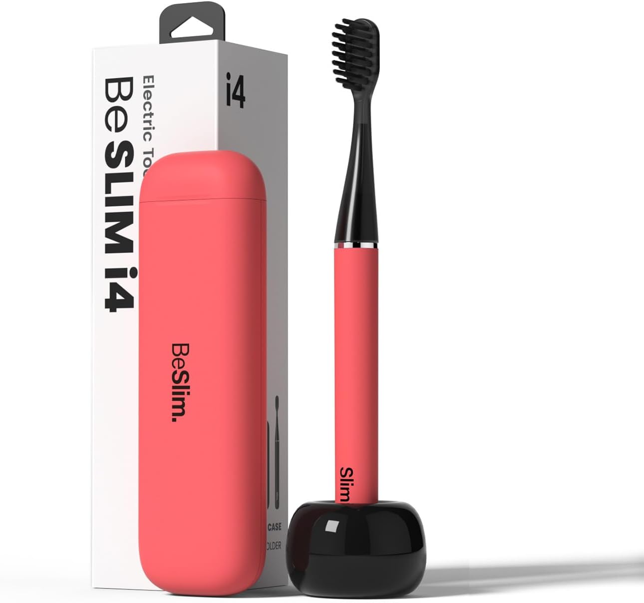 MIPOW Slim Pro i4 Electric Toothbrush Rechargeable Smart Ultra Sonic 3 Modes Magnetic Travel Case &Ceramic Dock, 60Day Long Battery Soft Bristles 2Heads IPX7 Waterproof,Color-(Pink)