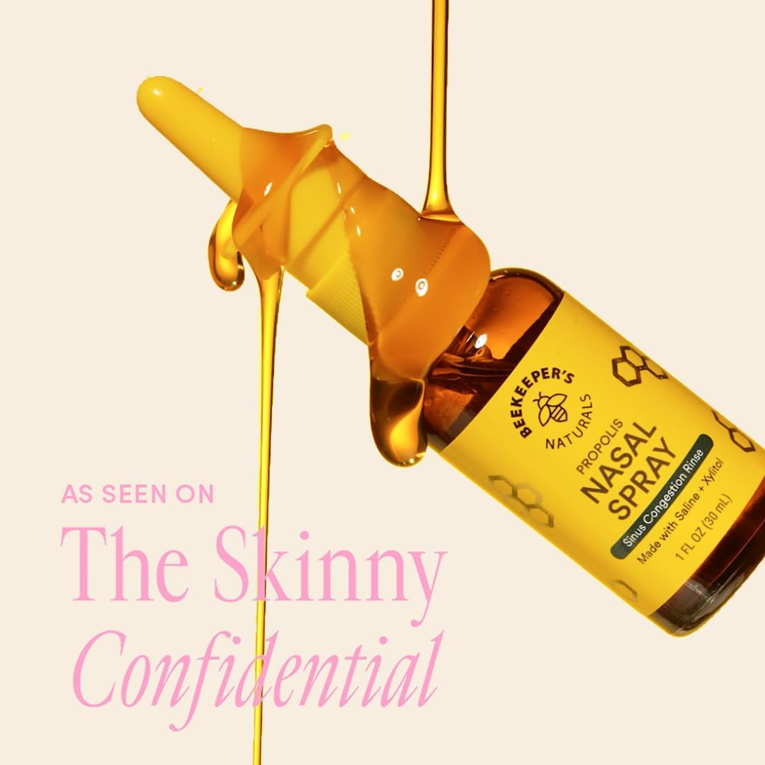 Beekeeper's Naturals Nasal Spray for Adults with Propolis, Xylitol & Saline, Clears Nasal Congestion, Moisturizes Sinus Canal, & Decongest Sinus Cavities, 1 fl oz