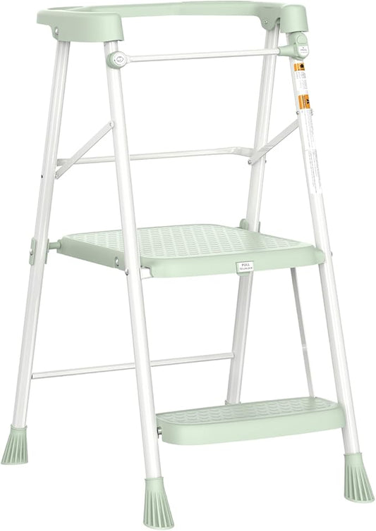 HBTower Kids Step Stool 2 Steps, Toddler Tower for Kitchen Counter Learning, Toddler Kitchen Stool Helper with Anti-Drop Safty Railing Kids Standing Folding Stepper, Green