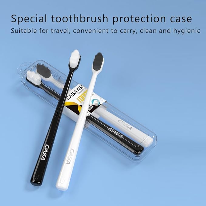 Extra Soft Toothbrush for Sensitive Gums and Teeth. Micro Nano Toothbrushes with 20,000 Ultra Soft Bamboo Charcoal Bristles. Excellent Cleaning Effect (2 Pack) (Black Wave Bristle)