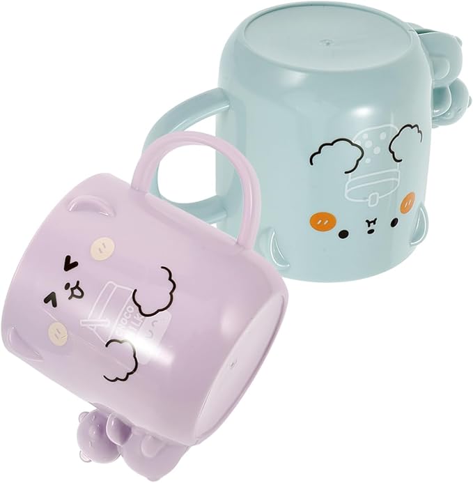 Cartoon Bathroom Tumbler Cups for Kids, 2pcs Tooth Brush Cups Plastic Toothbrush Holders Reusable Water Mugs
