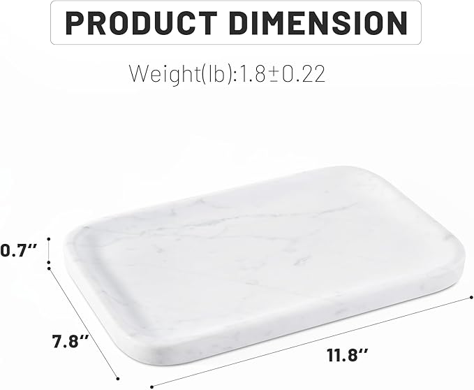 Statuario Marble Vanity Tray - Decorative Organizer for Bathroom Countertop, Dresser, Kitchen Sink